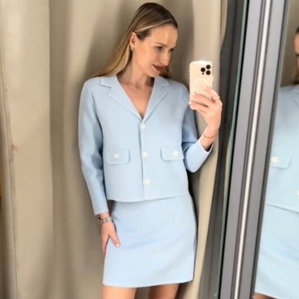 ZARA TRIM KNIT JACKET AND KNIT MINI SKIRT 2 PIECES SET NWT